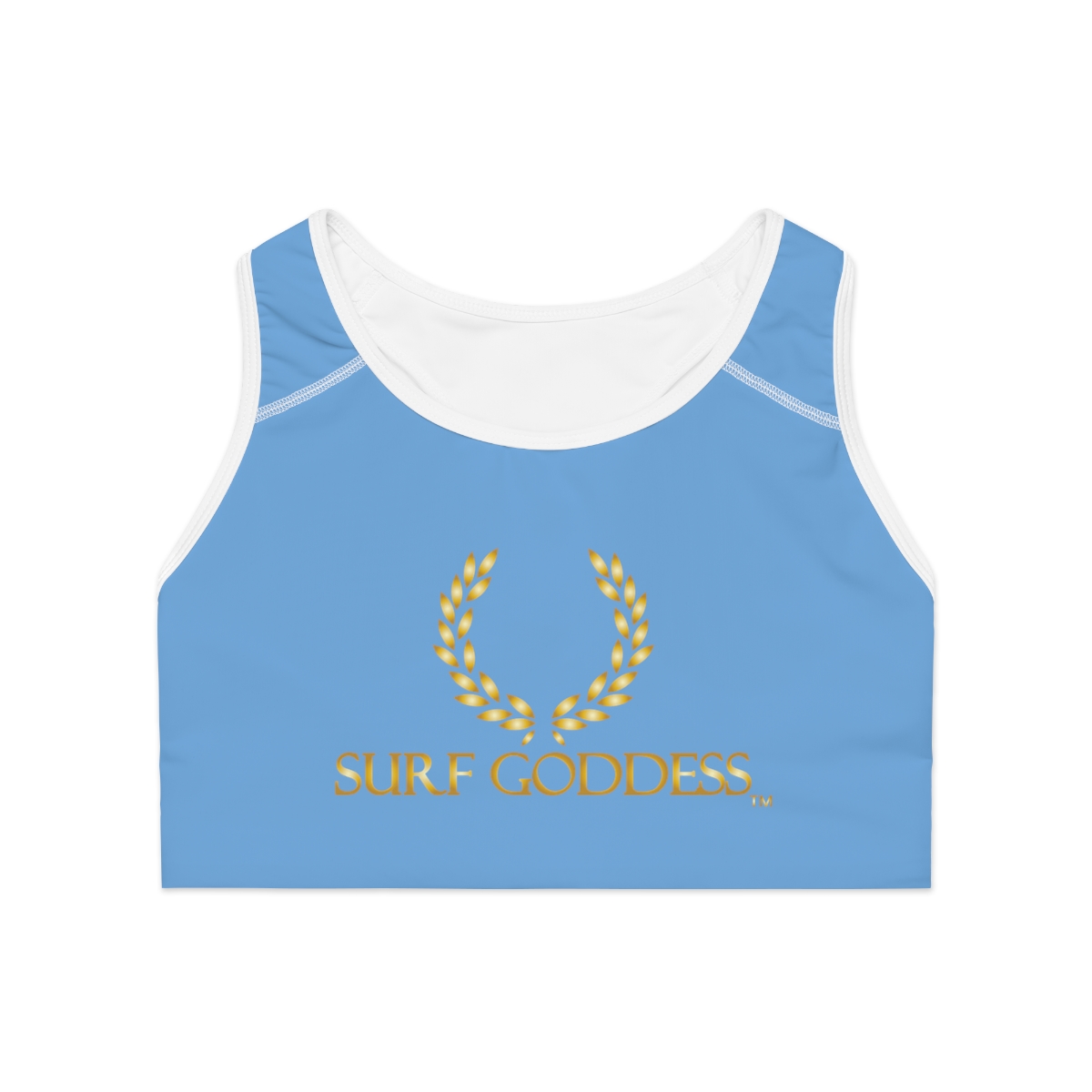 Surf Goddess Light Blue Athletic Sports Bra (White Borders) - Image 2