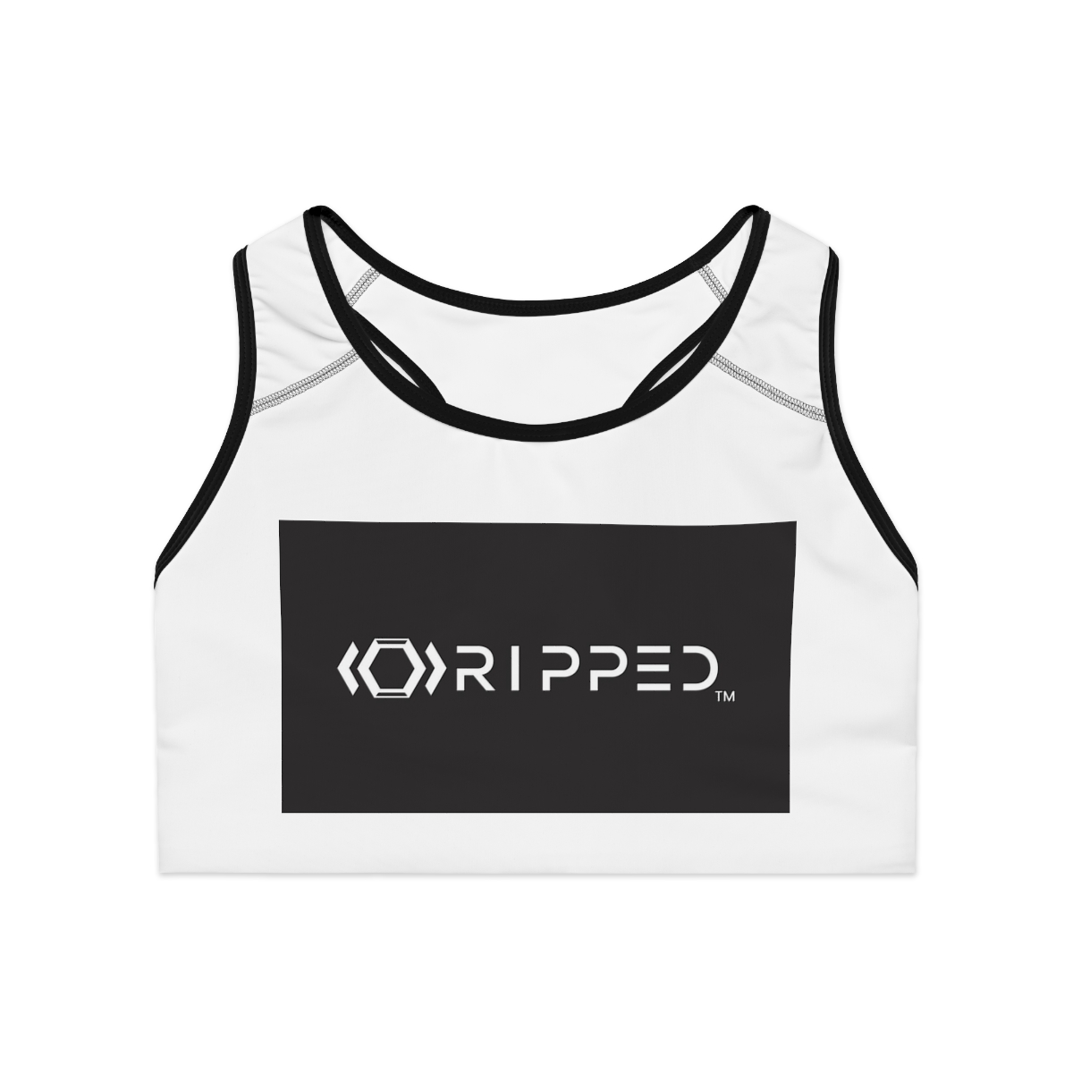 Ripped Black/White Athletic Sports Bra (Black Borders) - Image 2