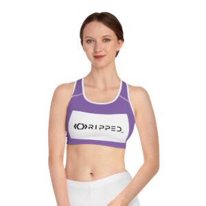 Ripped Purple Athletic Sports Bra (White Borders)