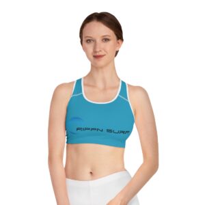 Rippn Surf Ocean Blue Athletic Sports Bra (White Borders)