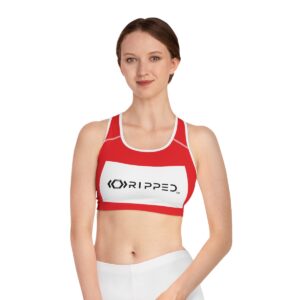 Ripped Red Athletic Sports Bra (White Borders)