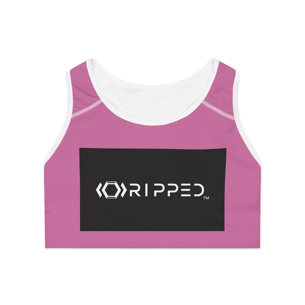 Ripped Black/White Athletic Light Pink Sports Bra (White Borders) - Image 2