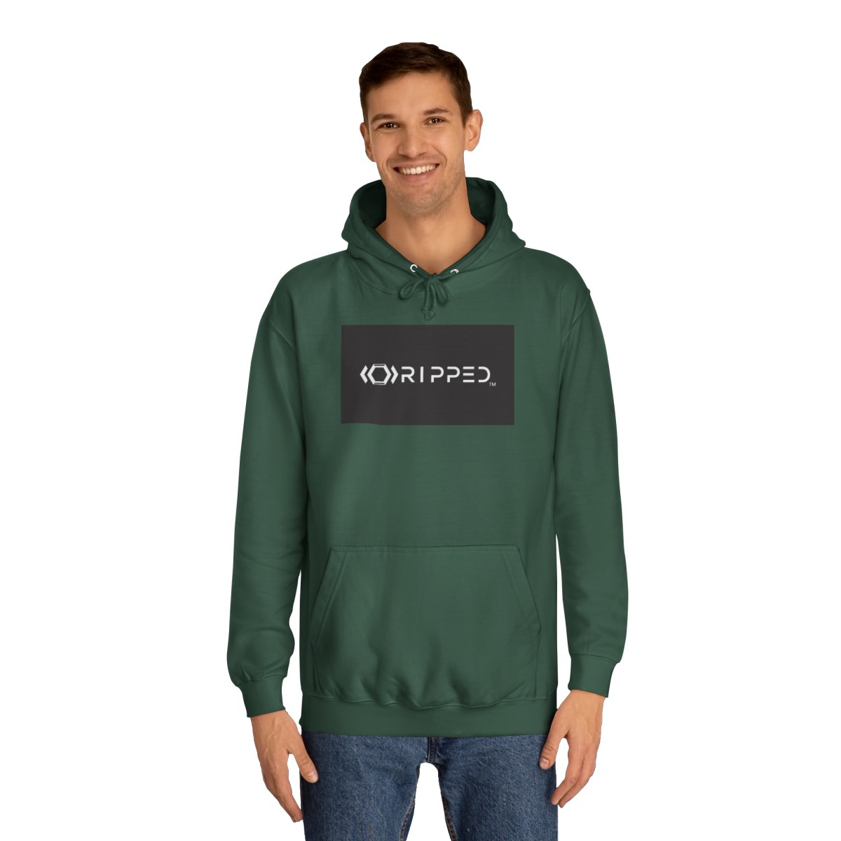 Ripped Men’s Dark Green Hoodie(Black/White Logo) - Image 3