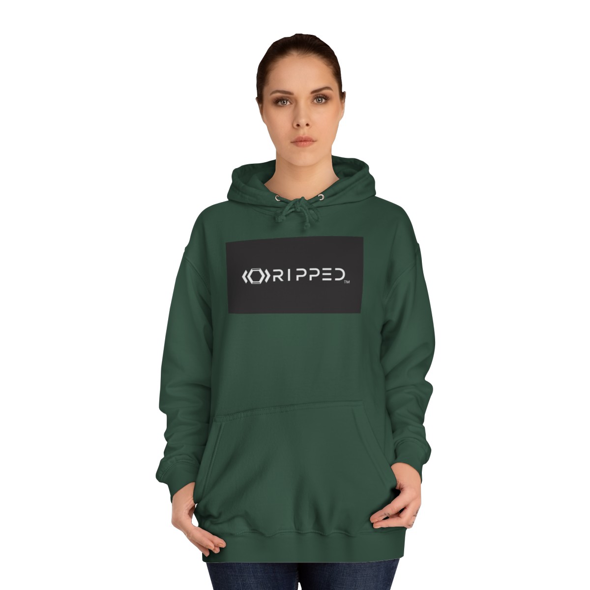 Ripped Men’s Dark Green Hoodie(Black/White Logo) - Image 4