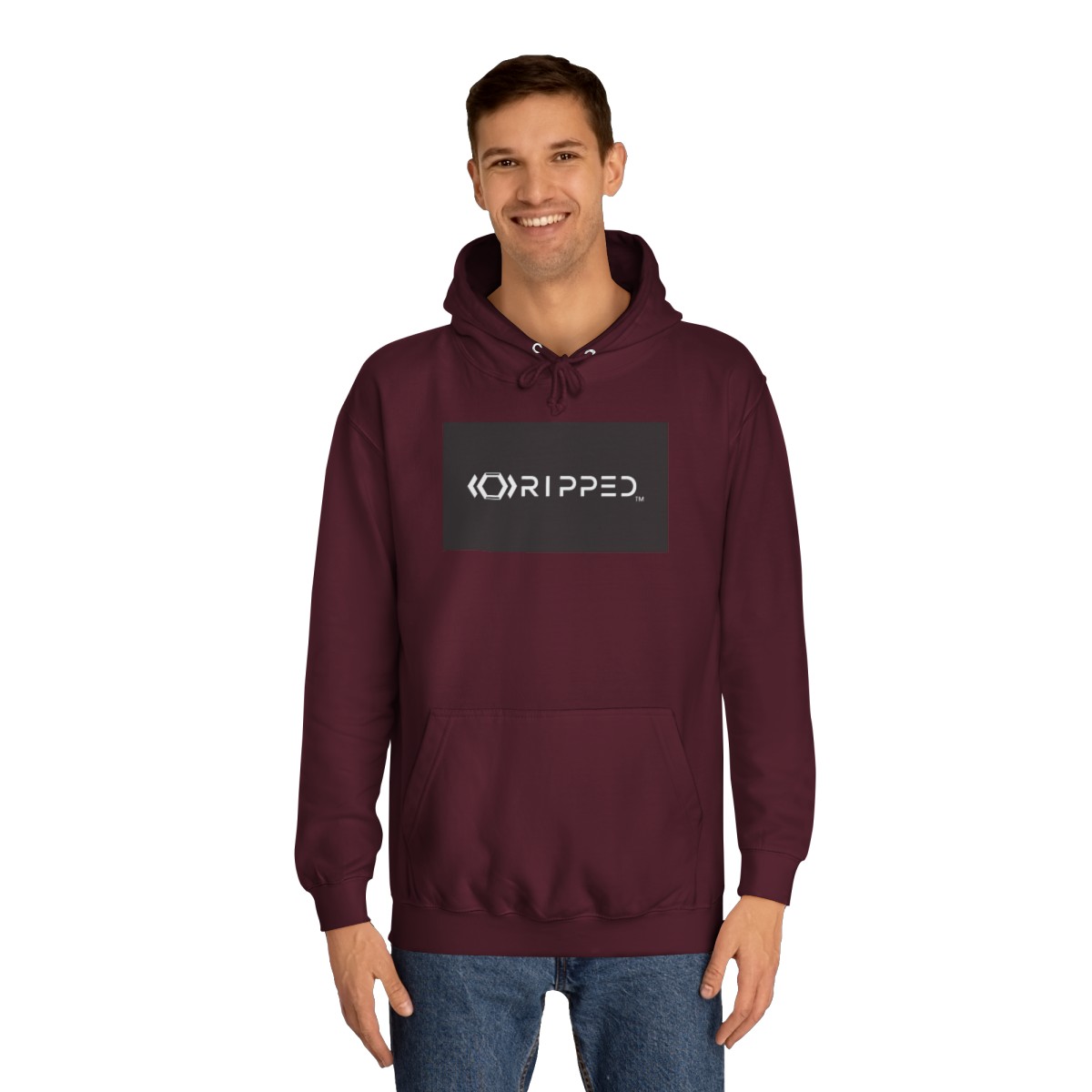 Ripped Women’s Burgundy Hoodie(Black/White Logo) - Image 3