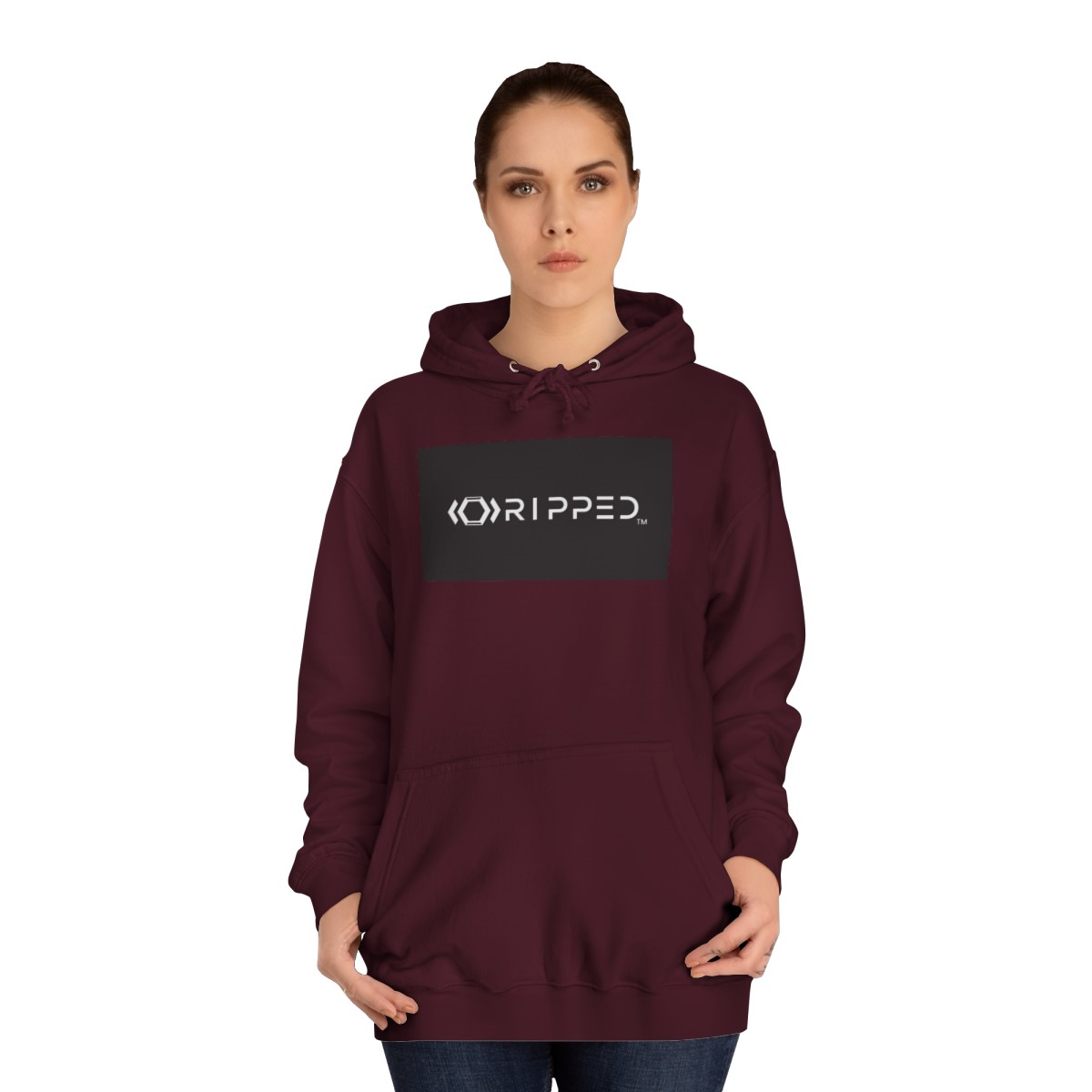 Ripped Women’s Burgundy Hoodie(Black/White Logo) - Image 4