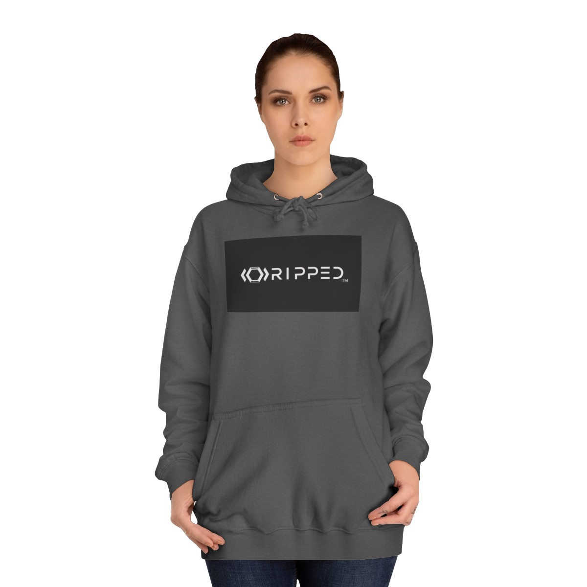 Ripped Women’s Grey Hoodie(Black/White Logo) - Image 4