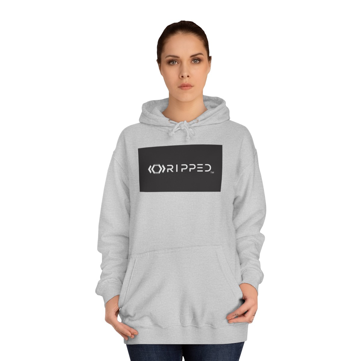 Ripped Men’s Light Grey Hoodie(Black/White Logo) - Image 4