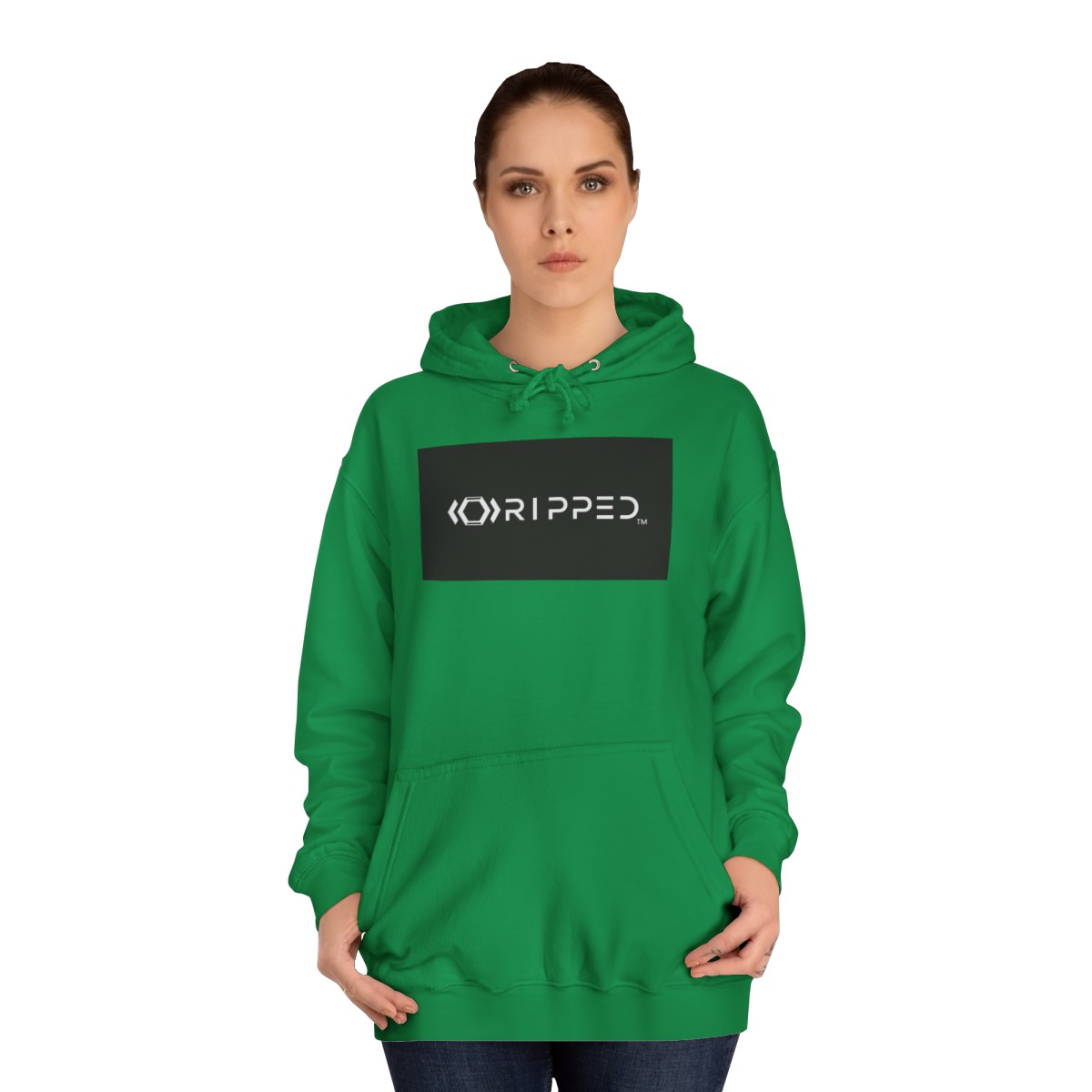 Ripped Women’s Green Hoodie(Black/White Logo) - Image 4