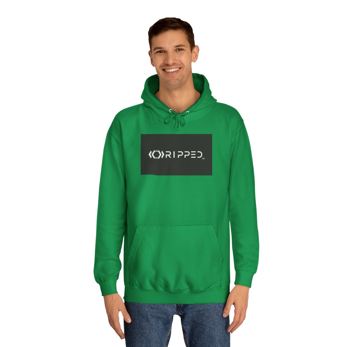 Ripped Men’s Green Hoodie(Black/White Logo) - Image 3