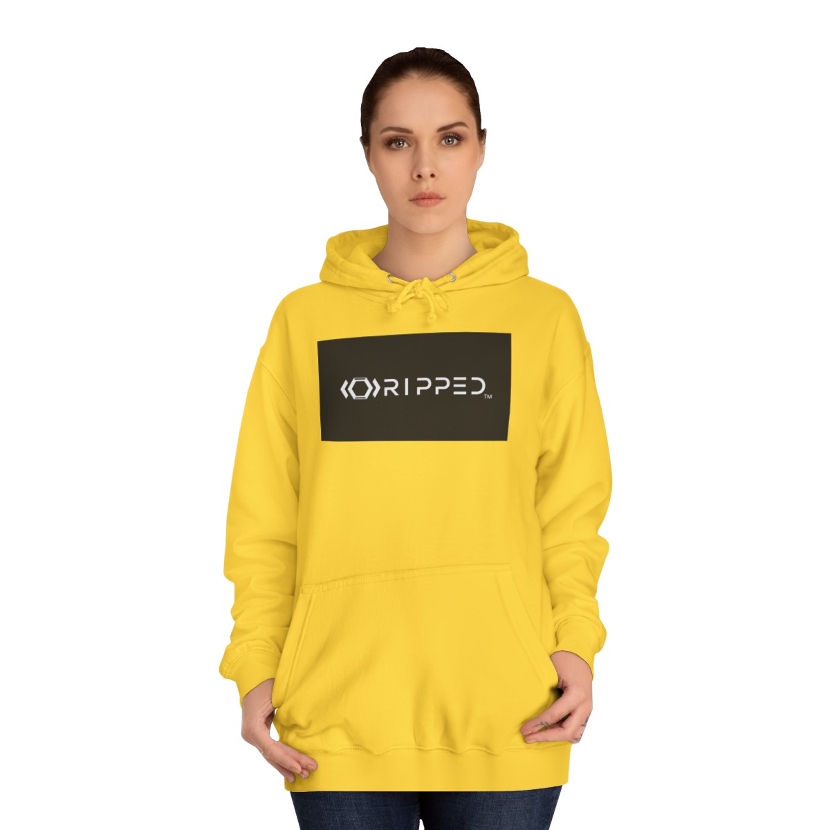 Ripped Women’s Yellow Hoodie(Black/White Logo) - Image 4