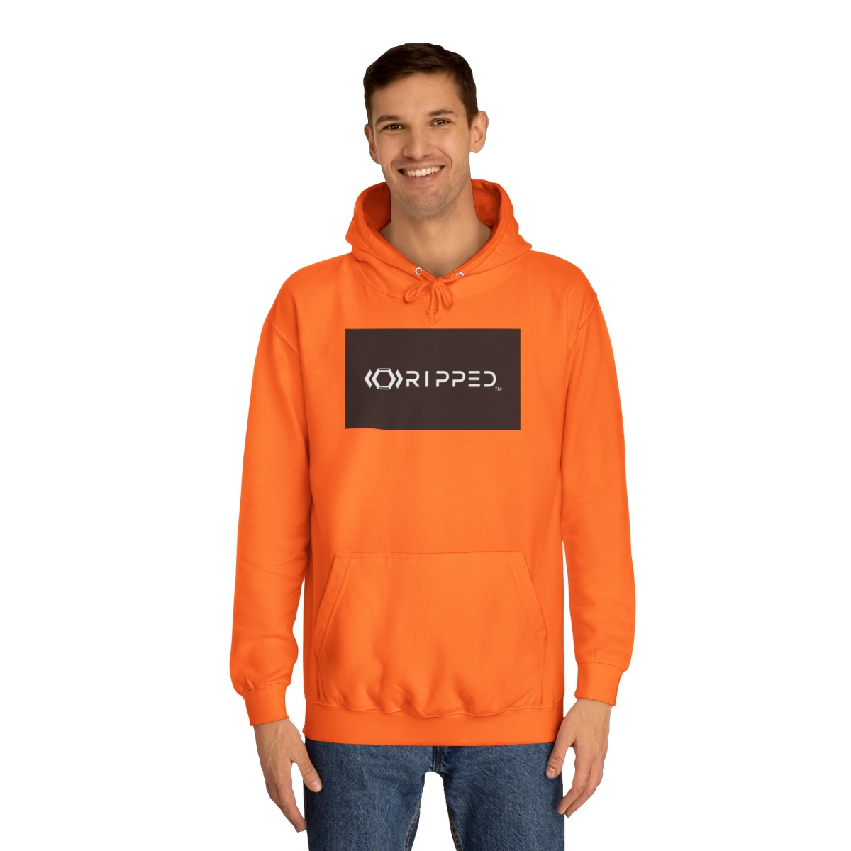 Ripped Men’s Orange Hoodie(Black/White Logo) - Image 3
