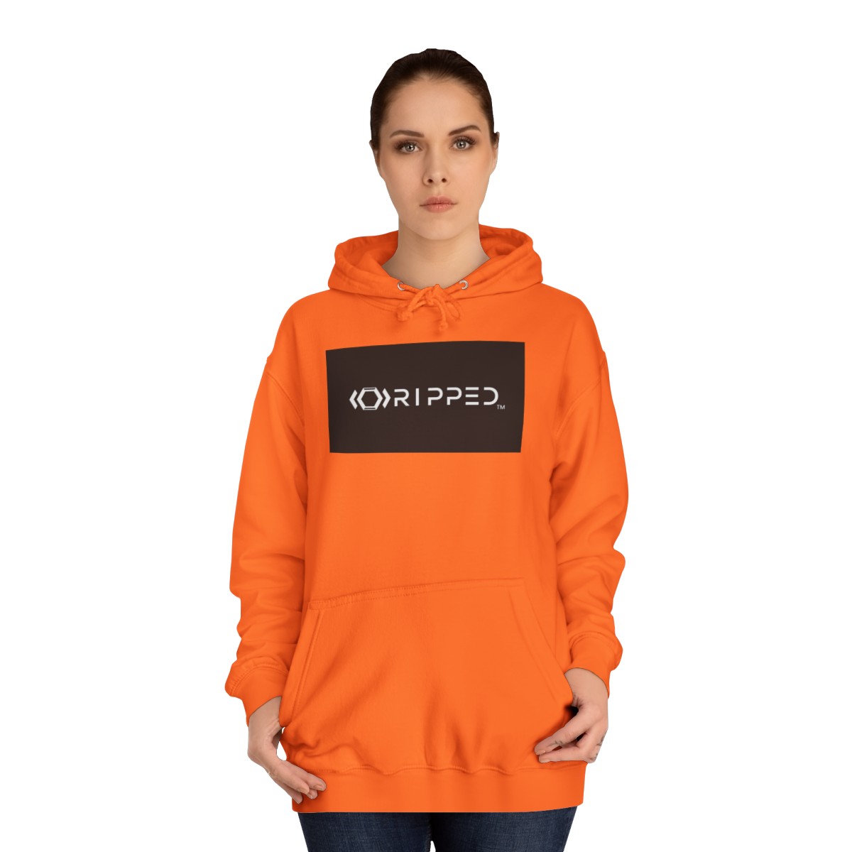 Ripped Men’s Orange Hoodie(Black/White Logo) - Image 4