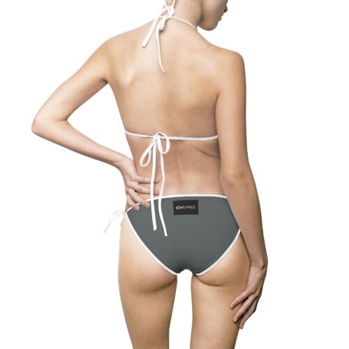 Ripped Backside Dark Grey White Strapped Women’s Bikini(Black/White Logo)