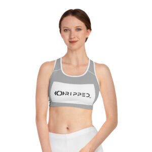 Ripped Light Grey Athletic Sports Bra (White Borders)