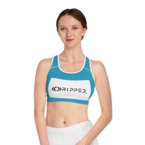 Ripped Ocean Blue Athletic Sports Bra (White Borders)