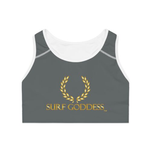 Surf Goddess Dark Grey Athletic Sports Bra (White Borders) - Image 2
