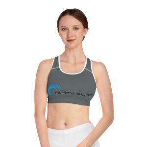 Rippn Surf Dark Grey Athletic Sports Bra (White Borders)